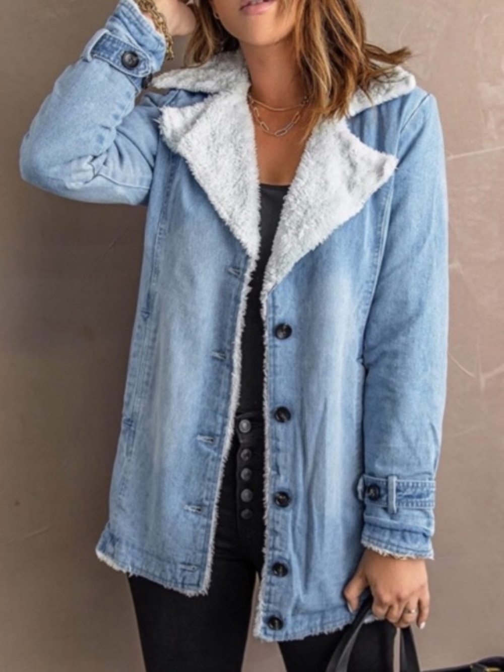 Light wash denim Sherpa-Lined Women's Jacket
